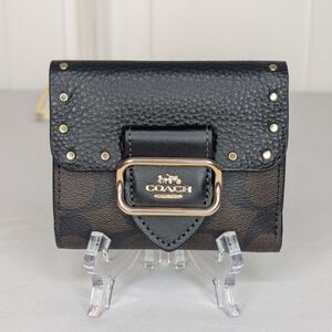 Coach Small Morgan Wallet With Rivets -  Brown/Black Sig. Canvas, Leather, NWT